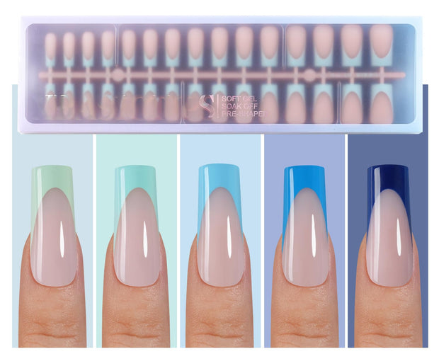 Misssix XBASICTIPS French Tip Press On Nails, 150 Pcs Short Square French Gel Nail Tips, Soft Gel Pre-shaped No File Need Fake Nails for Nail Art DIY Extension Designs, 15 Sizes