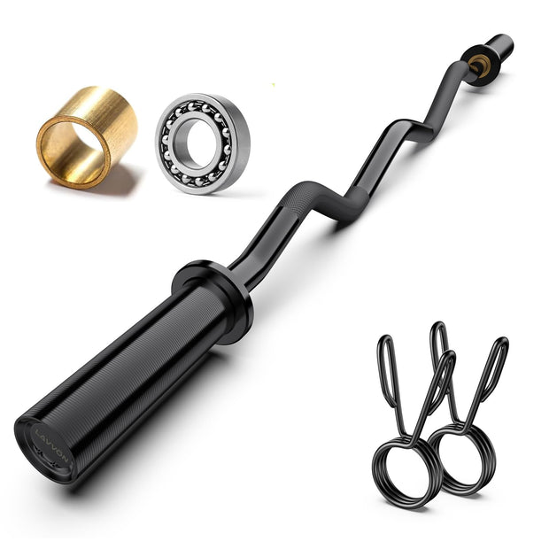 Olympic EZ Curl Barbell Bar 47",Mute Bearings - 2" Curl Bar for Weight Lifting, Hip Thrusts,Biceps,Squat-Home Gym Weight Bar-Chrome Curling Strength Training, 2Pcs Collars(800lbs Weight Capacity)