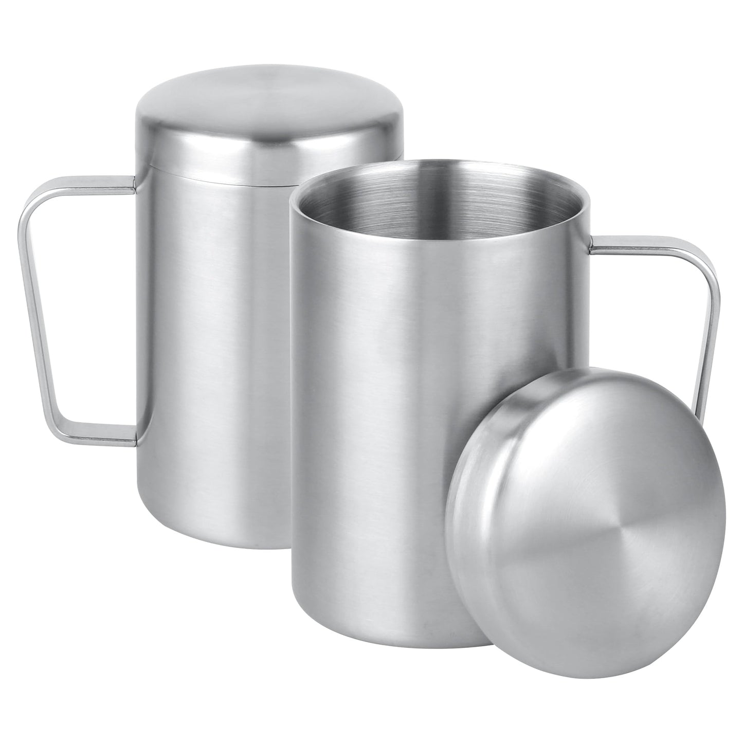 17 oz Stainless Steel Double-Walled Mugs – Insulated Coffee & Tea Cups with Handles and Lids for Camping and Everyday Use – Set of 2