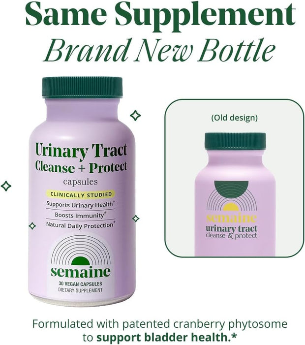 Semaine Urinary Tract Cleanse & Protect – 30 ct, Bladder Support Supplement for Women, Flushes Urinary Tract. Combines Cranberry Proanthocyanidins with Hibiscus.