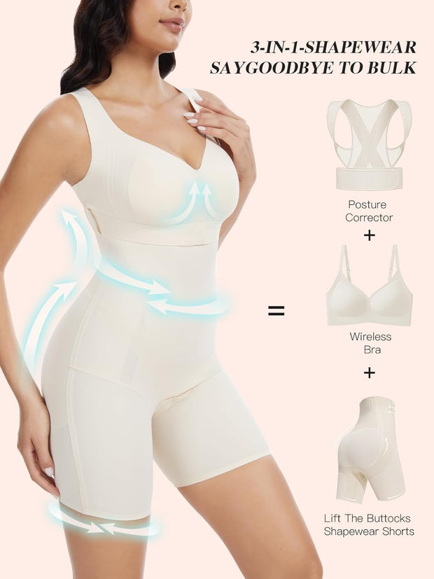 Slimers Posture Corrector Shapewear Bodysuit : Back Brace Shapewear Tummy Control - Upper Back Posture Bra Body Shaper