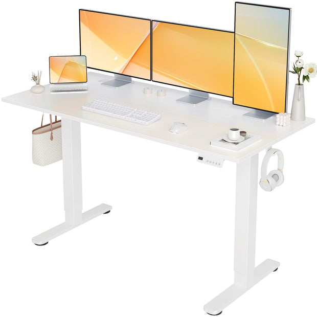 Seang Electric Standing Desk Adjustable Height, 40 x 24 Inch Sit Stand Desk with T-Shaped Frame, 3 Memory Presets & Cable Management for Home Office Computer Workstation, Black Frame/Black Top