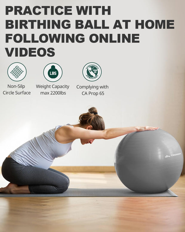 Trideer Yoga Ball – Anti-Burst Exercise Ball for Pregnancy, Office, Birthing, Stretching & Core Workout – Home Gym & Therapy