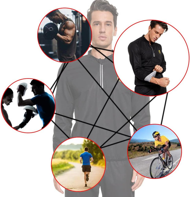Sauna Suit for Men Sweat Jacket Sweating Shirt Long Sleeve Workout Suits Zipper Gym Exercise Fitness
