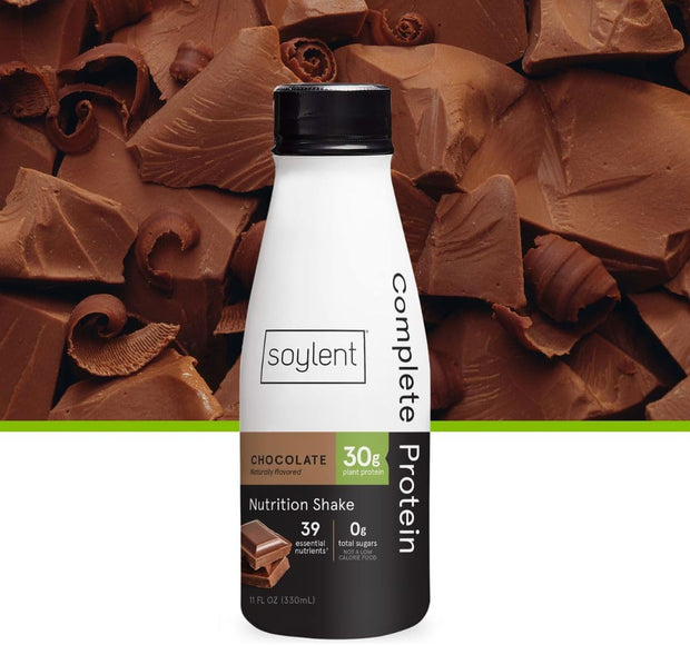 Soylent Complete Protein Shake, Chocolate, 30g Protein, Vegan, Dairy Free and 0g Sugar, Ready to Drink Protein Drinks, 11oz (12 Pack)