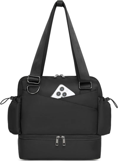 Small Gym Bag for Women,Mini Gym Duffle Bag with Independent Compartment Lightweight Gym Tote Bag Sport Duffle Bag for Travel Workout Dance Yoga-Black