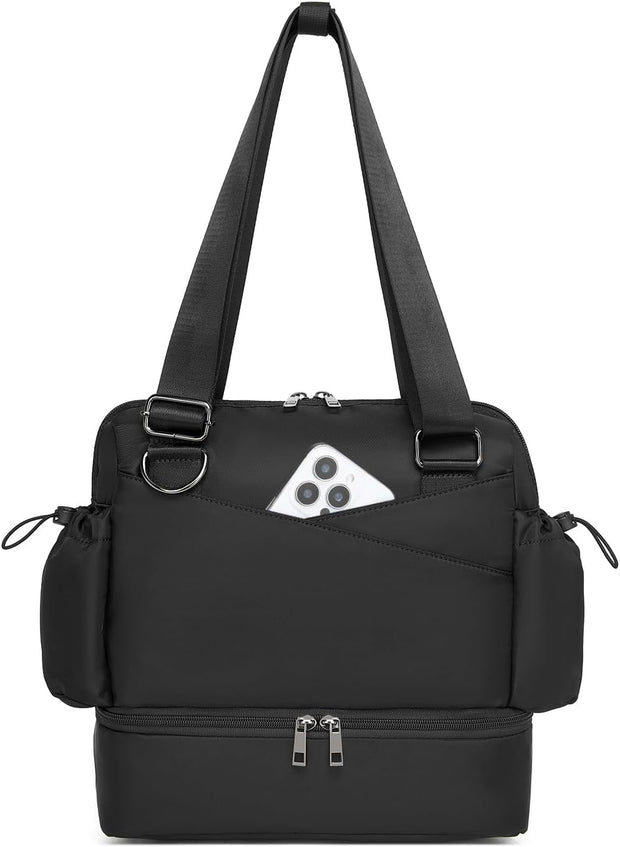 Small Gym Bag for Women,Mini Gym Duffle Bag with Independent Compartment Lightweight Gym Tote Bag Sport Duffle Bag for Travel Workout Dance Yoga-Black