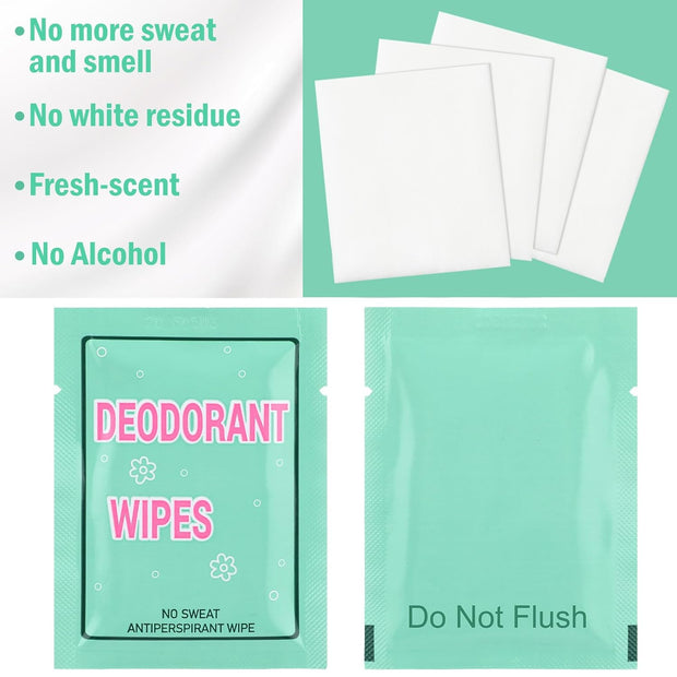 Loopeer 300 Pcs Deodorant Wipes Individually Wrapped Disposable Antiperspirant Towelettes No Alcohol Body Wipes Mini Purse Essentials Fresh Scented Made with Clear Formula for Men and Women