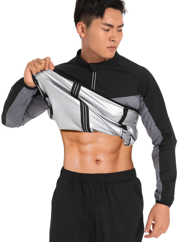 LAZAWG Men Sauna Suit Workout Sweat Jacket Zipper Gym Sauna Shirt Heat Trapping Sweat Top