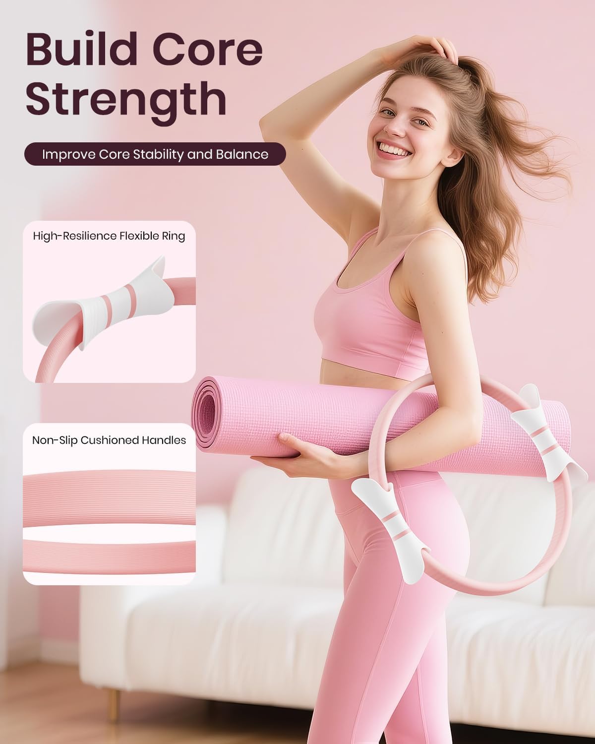 Pilates Ring Set for Women, Home Workout Pilates Equipment with Resistance Bands, 14'' Magic Circle, Mini Ball, Pilates Starter Kit for Strength, Toning and Flexibility, Workout Guide Included