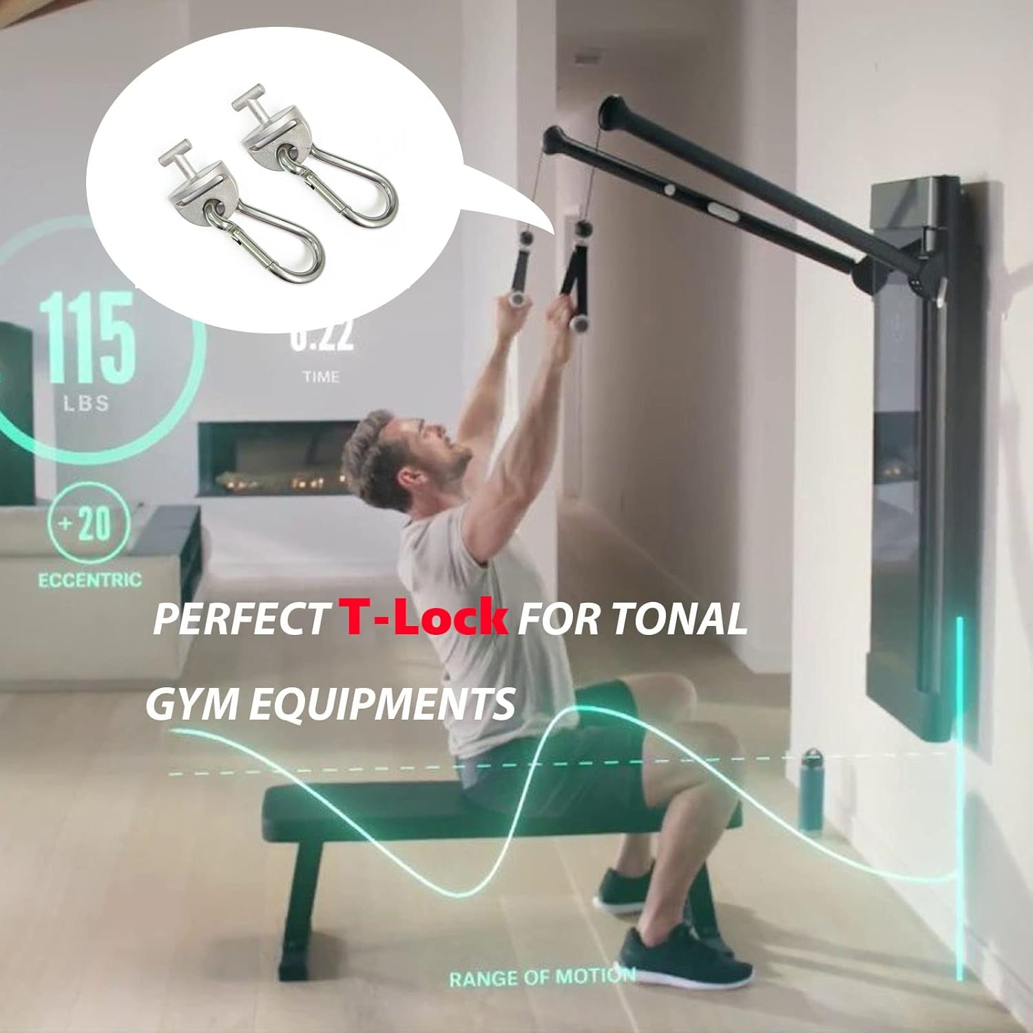 1Pair Tonal T Lock Adapter with Snap Hooks, Stainless Steel Accessories for Tonal Gym Machine