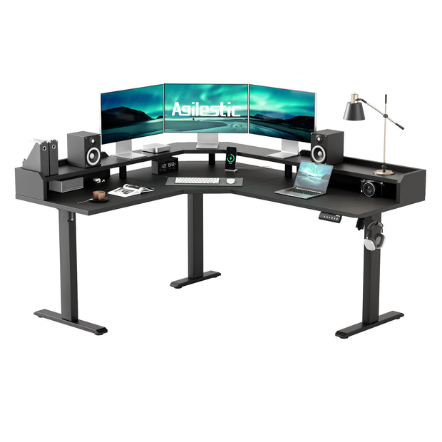 Agilestic L Shaped Standing Desk 63 x 55 inch Adjustable Height, Electric Corner Standing Desk, Sit Stand Computer Table with Splice Board, Rustic Brown