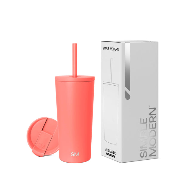 Simple Modern Insulated Tumbler with Lid and Straw | Iced Coffee Cup Reusable Stainless Steel Water Bottle Travel Mug | Gifts for Women Men Her Him | Classic Collection | 24oz | Midnight Black