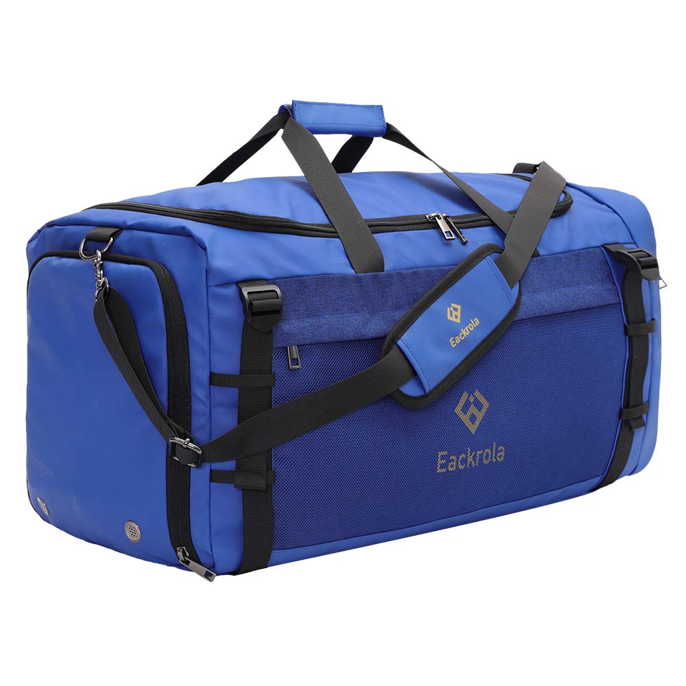 Eackrola Large Sports Gym Bag, Travel Duffel bag with Wet Pocket & Shoes Compartment for men women, 65L, Lightweight（Black）