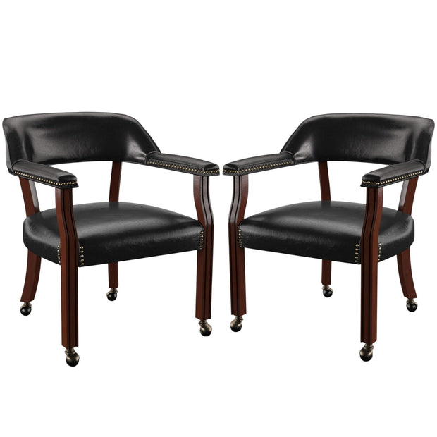 Steve Silver Furniture Tournament Arm Dining Chair with Casters, Upholstered w/Nailhead Trim, for Living Room, Dining Room, Vegan Leather, 18-Inch Seat Height, 25" W x 25" D x 31" H, Black