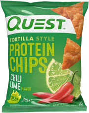 Quest Nutrition Tortilla Style Protein Chips, Hot & Spicy, 19g of Protein, 4g Net Carbs, Gluten Free, 1.1 Ounce (Pack of 12) & Tortilla Style Protein Chips, Chili Lime, Baked, 1.1 Oz, Pack of 12