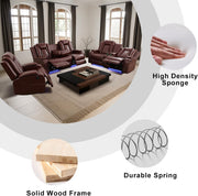 Living Room Set Brown Breathing Leather Sofa Living Room Furniture Set Power Recliner Manual Sofa,Loveseat and Chair with Cup Holders/Storage Console/LED Light for Living Room