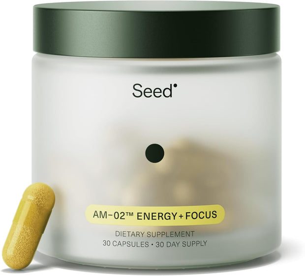 Seed AM-02 Energy + Focus - Daily Nootropic Supplement for Women & Men - Fast-Acting & Sustained Energy for Up to 6 Hours - Caffeine-Free Vegan & Shelf-Stable - 30 Capsules (30-Day Supply)
