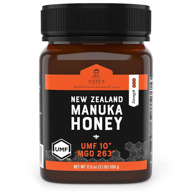 Nate's Raw Manuka Honey New Zealand MGO 263+ | UMF Certified 10+ | 17.6 oz Jar