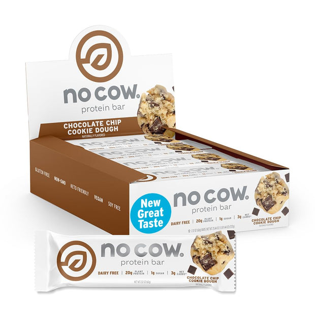 No Cow Vegan Protein Bars, Upgraded Birthday Cake | 20g Plant Based Protein, Gluten Free, Dairy Free, Soy Free, Keto Friendly, Low Sugar, High Fiber Snack Bars | Pack of 12