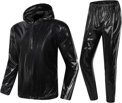 MulYeeh Weight Loss Sweat Suit Anti-Rip Heavy Duty Full-Zip Sauna Suit Fitness Exercise Gym Top Pant with Hood for Men Women