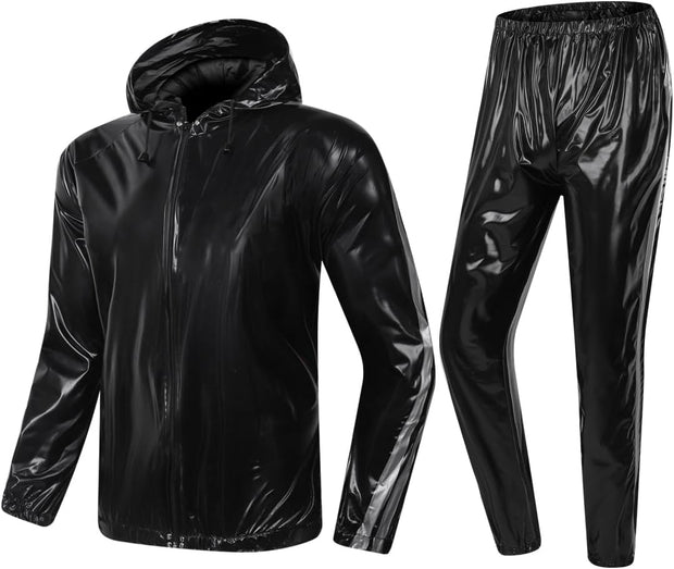 MulYeeh Weight Loss Sweat Suit Anti-Rip Heavy Duty Full-Zip Sauna Suit Fitness Exercise Gym Top Pant with Hood for Men Women