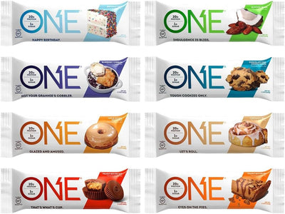 ONE Protein Bars, Sampler Variety Pack, Gluten Free with 20g Protein and 1g Sugar, Pantry Staples, 2.12 oz (8 Count)