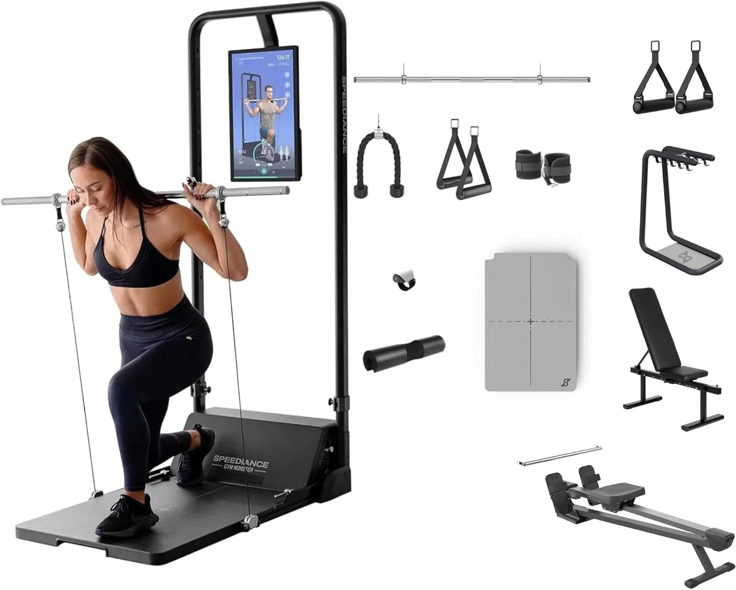 Gym Monster & Rowing Bench & Adjustable Weight Bench & Accessories Organizer & Smart PowerGrip Bundles