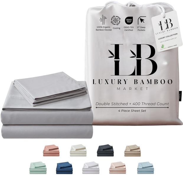 Luxury Bamboo Market | Queen Size Bed Sheet Set | 100% Viscose Made from Bamboo | Organically Grown | Ultra Soft | Cooling Sheets for Hot Sleepers | 17" Deep Pocket [Dune]
