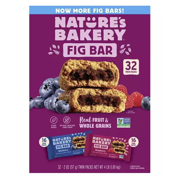 Nature's Bakery Whole Wheat Fig Bars - 32 Twin Packs (16 Blueberry, 16 Raspberry Each) (1)