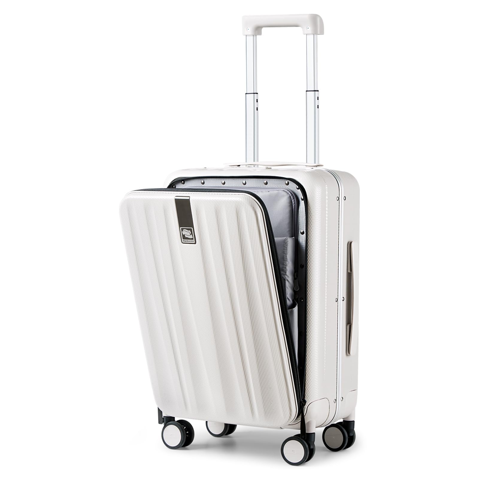 Hanke 20 Inch Carry On Luggage with Wheels PC Hard Shell Suitcase Top Opening Aluminum Frame Travel Luggage Suitcases for Woman Men Gifts.(Ivory White)