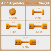 Lightweight Adjustable Dumbbell Kettlebell Set - 4 in 1 Free Weight Set with Kettlebell Grip Converter, Each 2.2 3.3 4.4 5.5lb Quick Change Weight Women Dumbbell Set for Small Spaces Home Gym