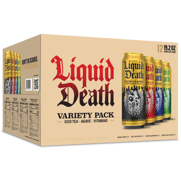 Liquid Death, Slaughter Berry Flavored Iced Tea, 8-Pack (19.2oz Cans), Raspberry Flavored Black Tea, Low Calorie, No Artificial Sweeteners, B12 & B6 Vitamins