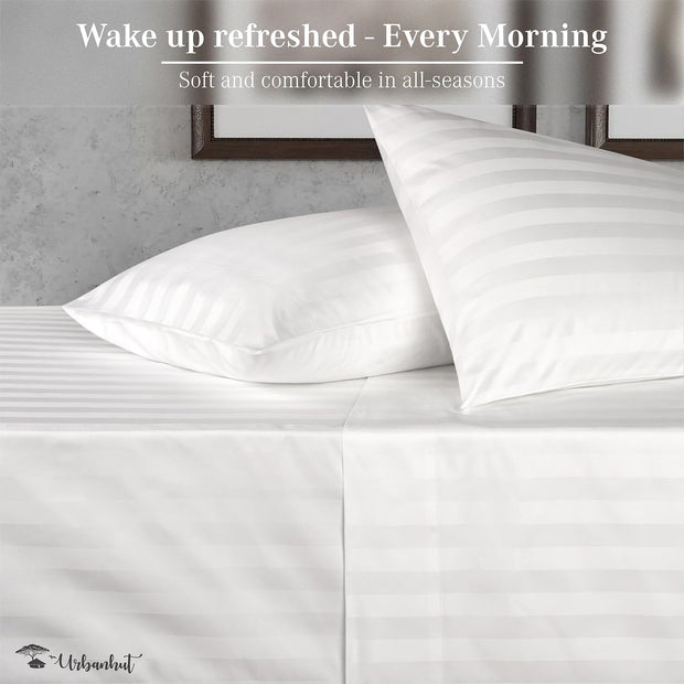 URBANHUT 1000 Thread Count Egyptian Cotton Sheets Damask Striped King Size, Long Staple Soft & Breathable, 4 Pc Bed Sheet Sets, Luxury Hotel Sateen Sheets Fits 16" Deep Pocket - White