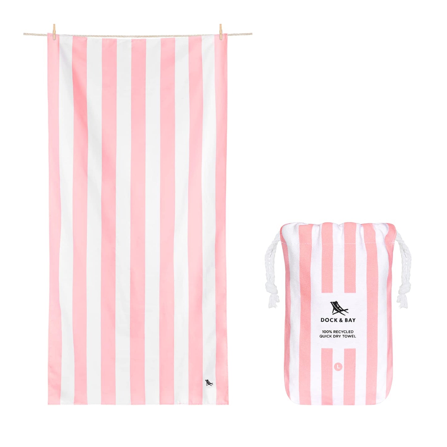 Dock & Bay Beach Towel - Quick Dry, Sand Free - Compact, Lightweight - 100% Recycled - Includes Bag - Cabana - Bondi Blue - Large (160x90cm, 63x35)