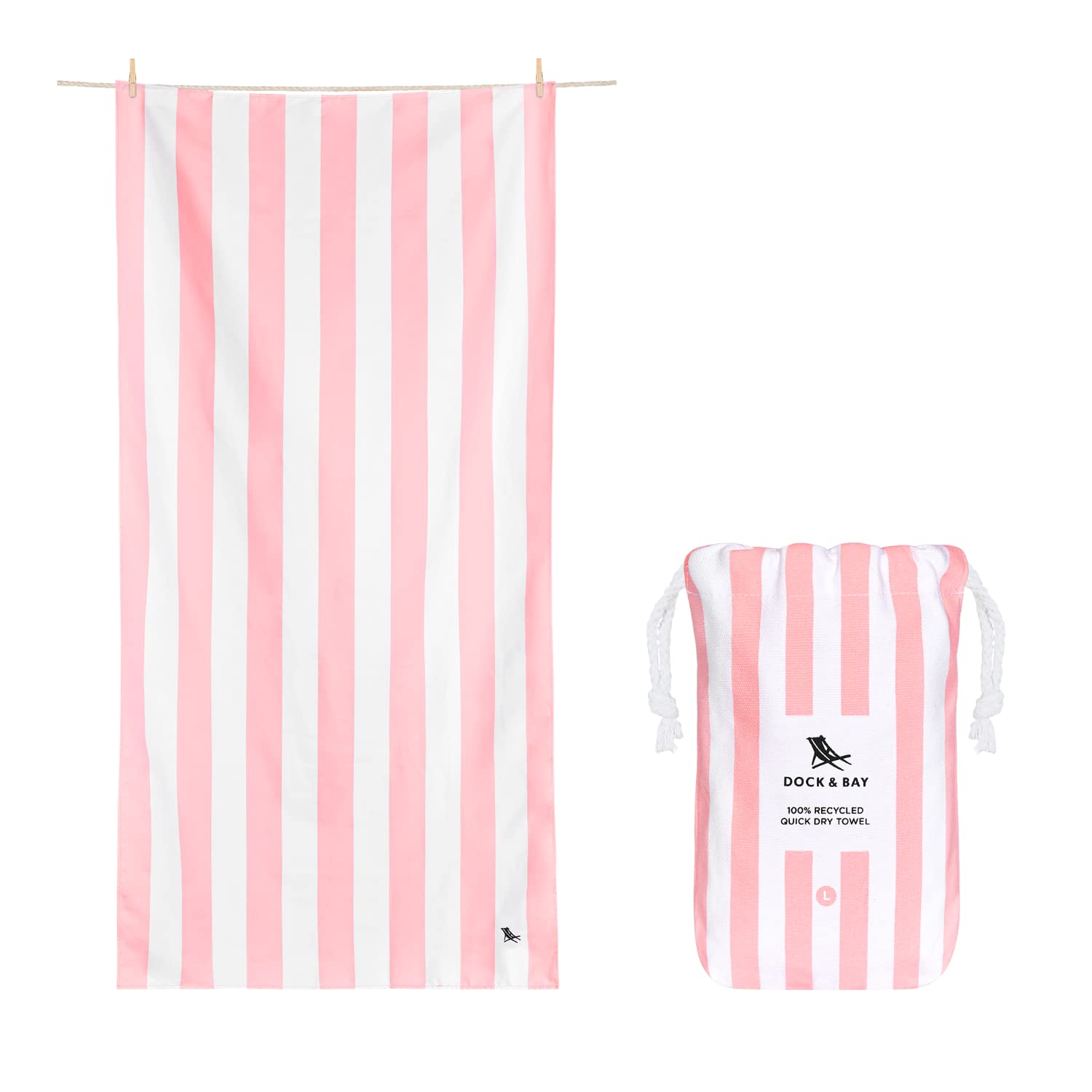 Dock & Bay Beach Towel - Quick Dry, Sand Free - Compact, Lightweight - 100% Recycled - Includes Bag - Cabana - Bondi Blue - Large (160x90cm, 63x35)