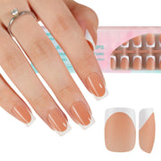 Misssix French Gel Nail Tips, 240Pcs French Tip Press on Nails Long Square Brown, No Need to File 3 in 1 Tips Pre-lasting, Fake Nails for Nail Art DIY 15 Sizes