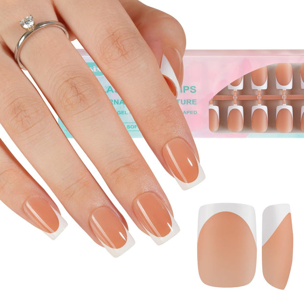 Misssix Deep French Gel Nail Tips, 150Pcs French Tip Press on Nails Long Square Brown, No Need to File 3 in 1 Tips Pre-lasting, Fake Nails for Nail Art DIY 15 Sizes