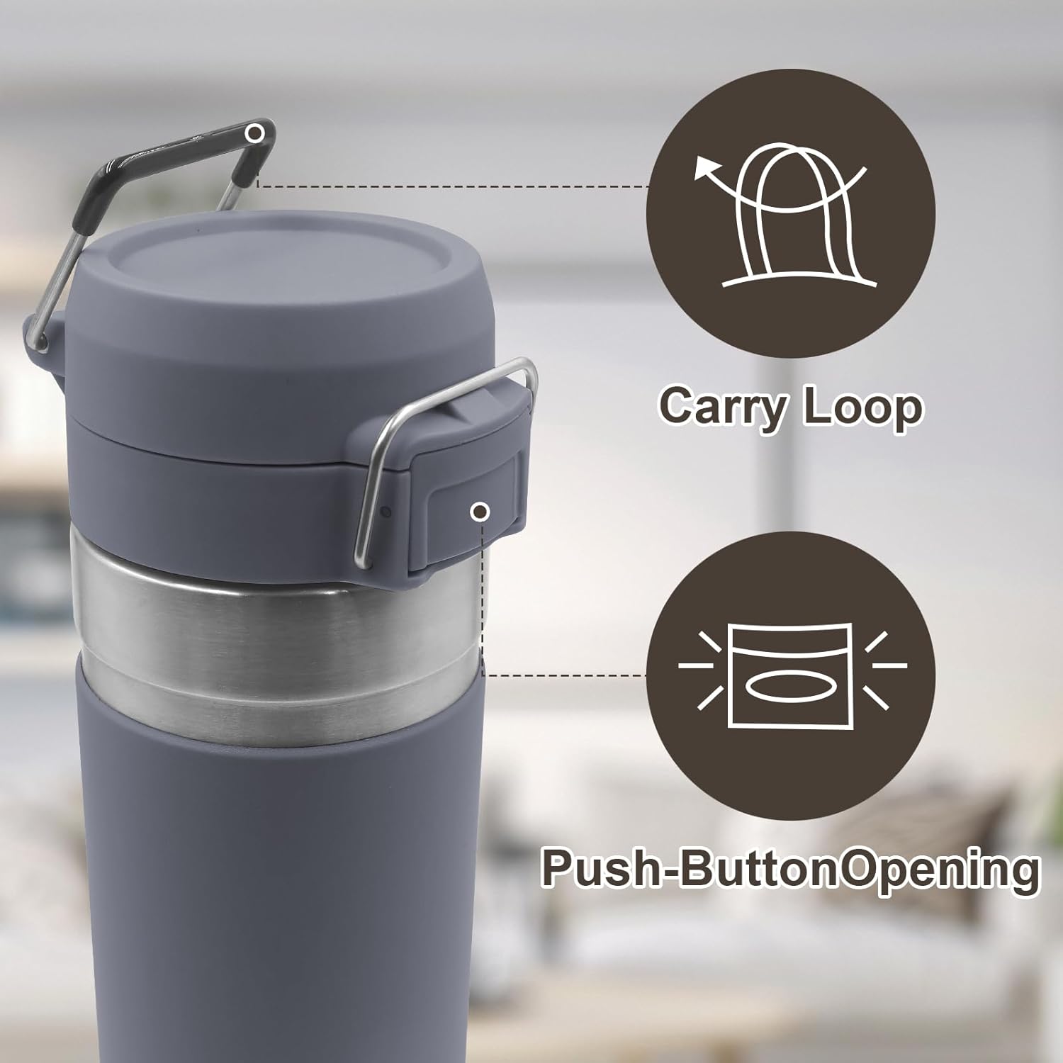 Replacement Lid for Stanley Quick Flip GO, Top Cover Compatible with Stanley Cup 24oz 36oz, One Button Water Bottle Cap for Stanley Quick Flip GO, Leakproof, BPA-Free (Dark Gray)