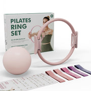 PAETA Pilates Ring Set – 14” Magic Circle (38 lbs Resistance), 9.8” Pilates Ball, 5 Resistance Bands, and Exercise Guide Included for Home Workouts