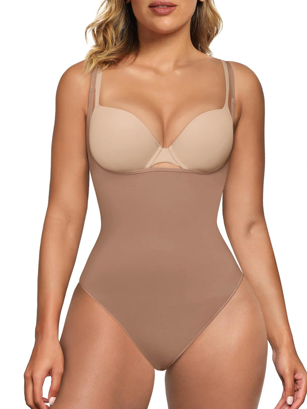 SHAPERX Open Bust Shapewear Tummy Control Bodysuits for Women Seamless Compression High Waisted Body Shaper