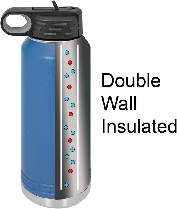Personalized Add Your Name 40-Ounce Double Wall Insulated Stainless Steel Custom Sports Water Bottle with Flip Top Lid, Straw - Customizable (Blue)