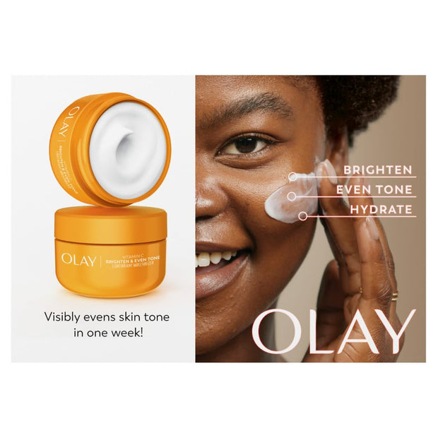 Olay Vitamin C Face Moisturizer, Bright & Even Lightweight Cream for Women - Brightens, Hyrdates, Evens Tone & Texture, Glowing Skin Care - Recyclable Sustainable Eco Jar, Non-Greasy, 2 Oz