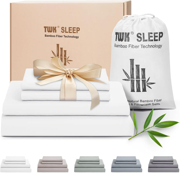 TWK Luxury Sheet Set, Genuine 100% Organic Viscose Derived from Bamboo, Cooling & Breathable, Silky Soft, Bedding Sheets & Pillowcases (White, King(78 * 80 * 15))