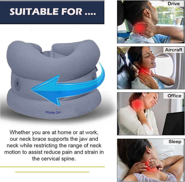 Wonder Care Neck Brace for Sleeping Cervical Collar Adjustable Neck Support Brace Relief Cervical Spine Pressure Ideal for Travel, Office Workers & Neck Injury Recovery, X-Large