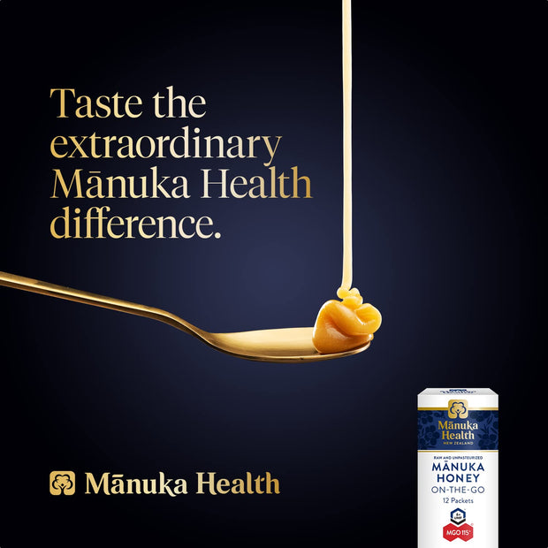 Manuka Health UMF 6+/MGO 115+ Manuka Honey On-The-Go Packets (0.176oz Packets, 12 Count), Superfood, Authentic Raw Honey from New Zealand