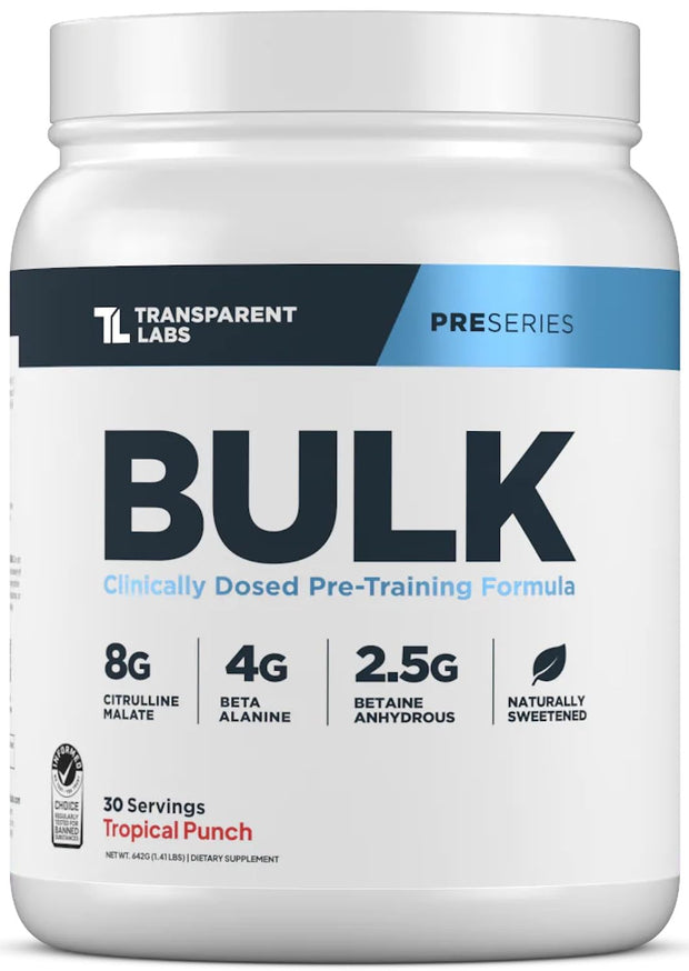 Transparent Labs Bulk Pre Workout Powder - Naturally Sweetened Advanced Pre-Workout Formula for Muscle Building and Strength - 30 Servings, Peach Mango