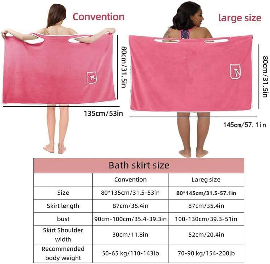 Plus Size Women's Wearable Shower Skirt, Plus Size Coral Fleece Absorbent Bath Skirt Bath Wraps, Water Absorption, 2-Button Design Adjustable Closure, Soft Friendly (Purple,Large)
