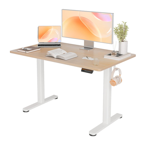 YDN Electric Standing Desk Adjustable Height, 40 x 24 Inches Stand up Desk with Cable Management, Home Office Desks with Splice Board & White Frame, White Top