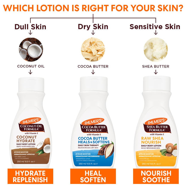 Palmer's Body Lotion for Women & Men Variety Pack, Vitamin E Lotion Set for Dry Skin, 48 Hour Moisturization, 8.5 oz flip cap bottles (Pack of 3)